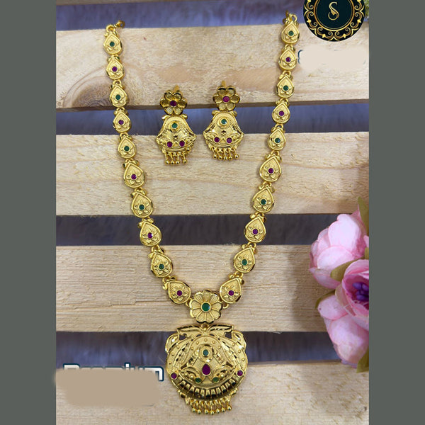 Siara Collections Forming Gold Plated Pota Stone Long Necklace Set