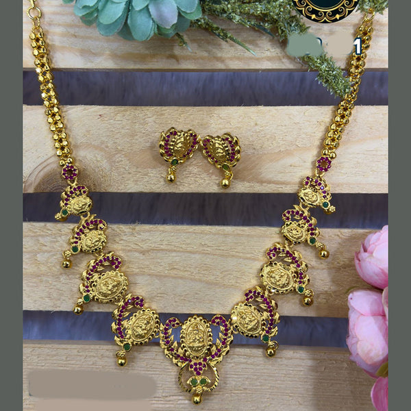 Siara Collections Forming Gold Plated Pota Stone Long Necklace Set