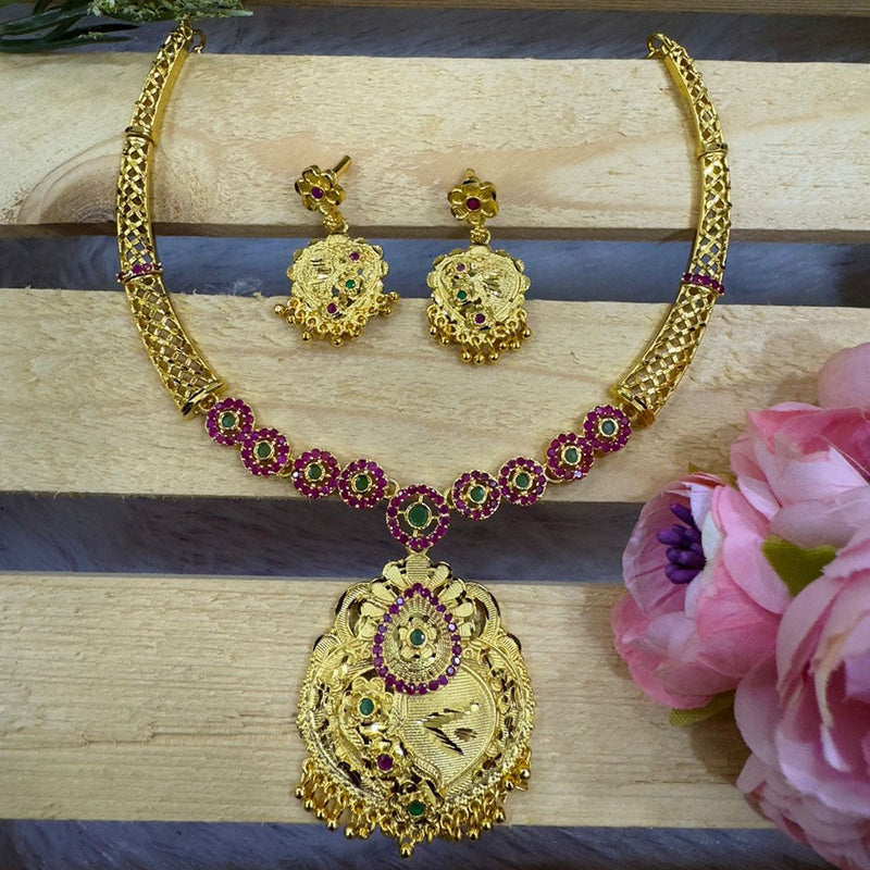 Siara Collections Forming Gold Plated Pota Stone Necklace Set