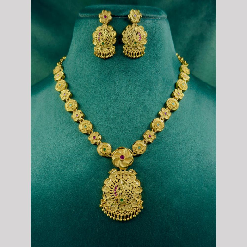 Siara Collections Gold Plated Pota Stone Necklace Set