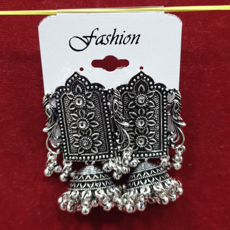 Sofine Oxidised Plated Jhumki Earrings