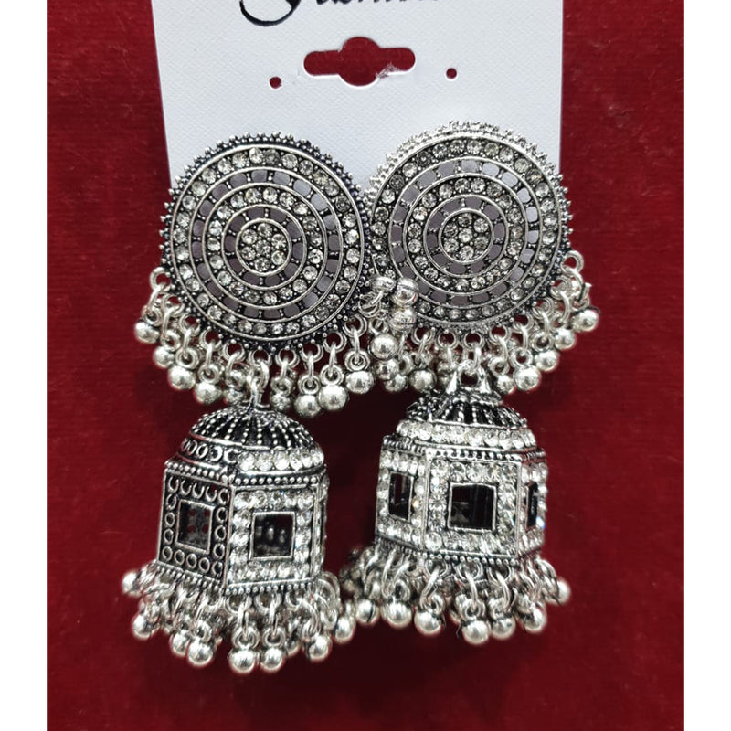 Sofine Oxidised Plated Jhumki Earrings