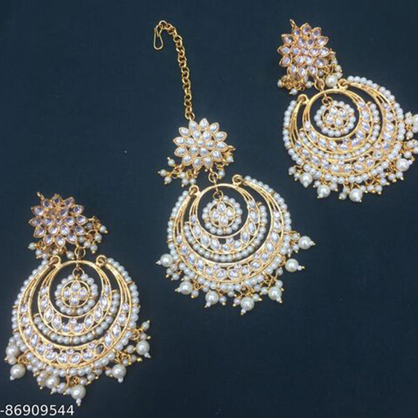 JCM Jewellery Gold Plated Dangler Earrings With Maangtikka