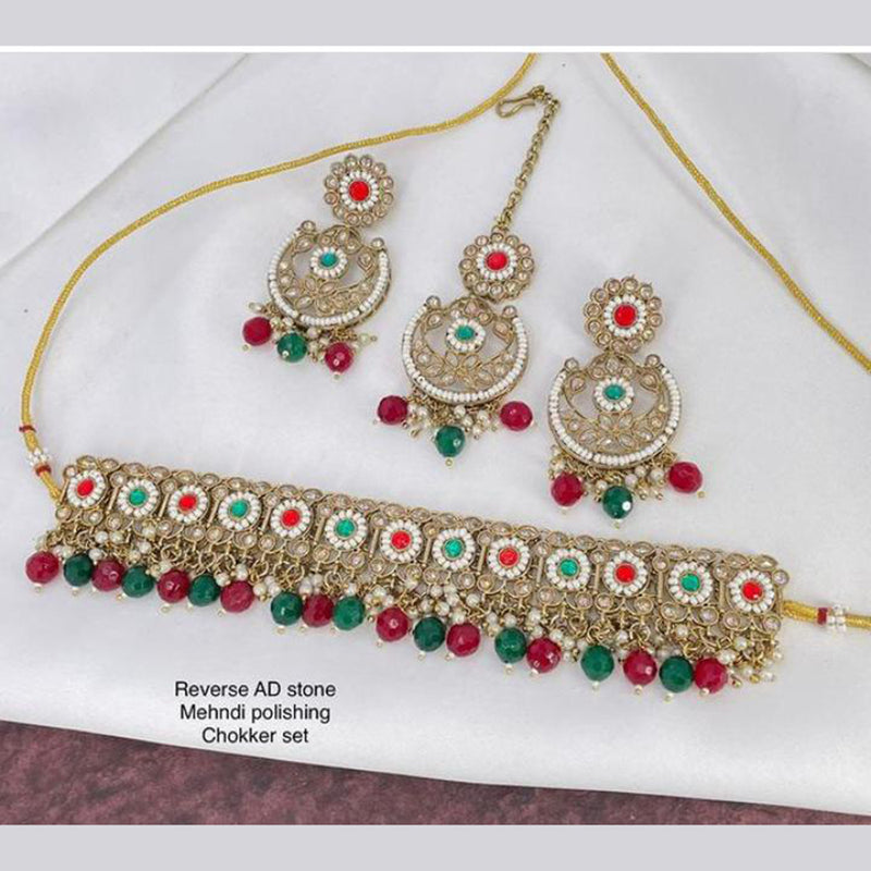 JCM Jewellery Gold Plated Kundan Stone Choker Necklace Set