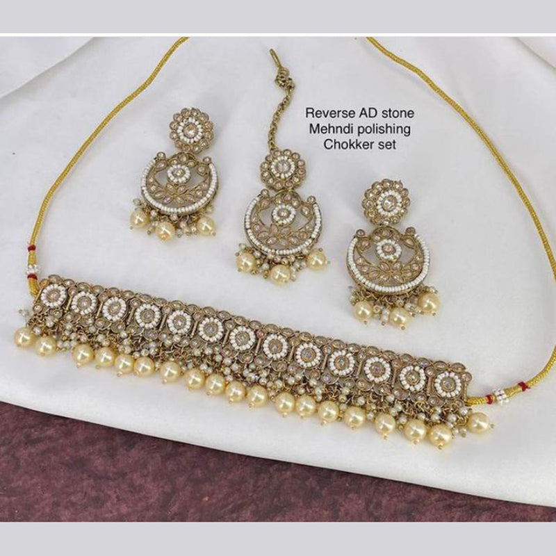 JCM Jewellery Gold Plated Kundan Stone Choker Necklace Set