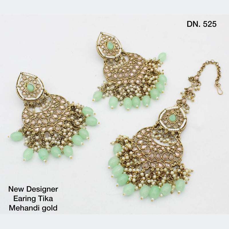 JCM Jewellery Gold Plated Crystal Stone Maangtikka with Earrings