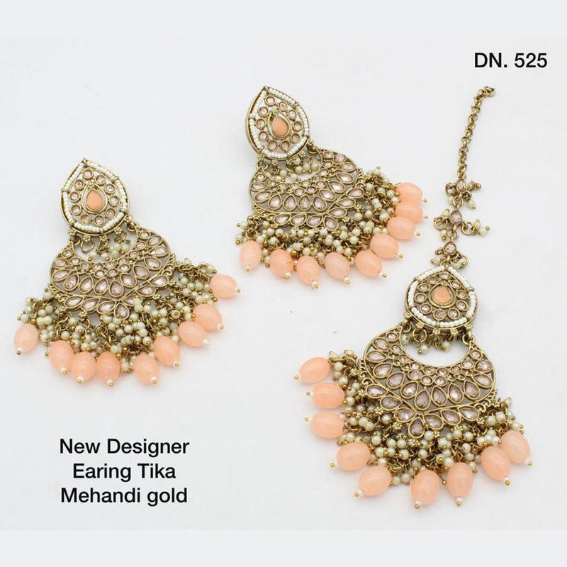 JCM Jewellery Gold Plated Crystal Stone Maangtikka with Earrings