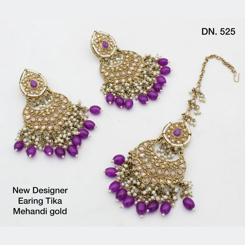 JCM Jewellery Gold Plated Crystal Stone Maangtikka with Earrings