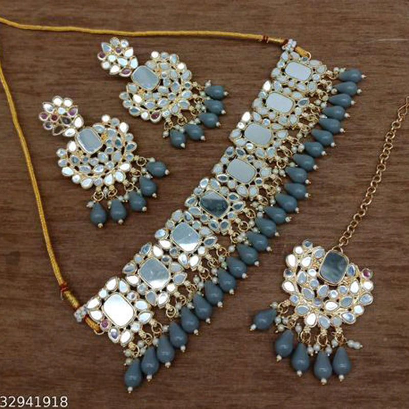 JCM Jewellery Gold Plated Mirror Choker Necklace Set