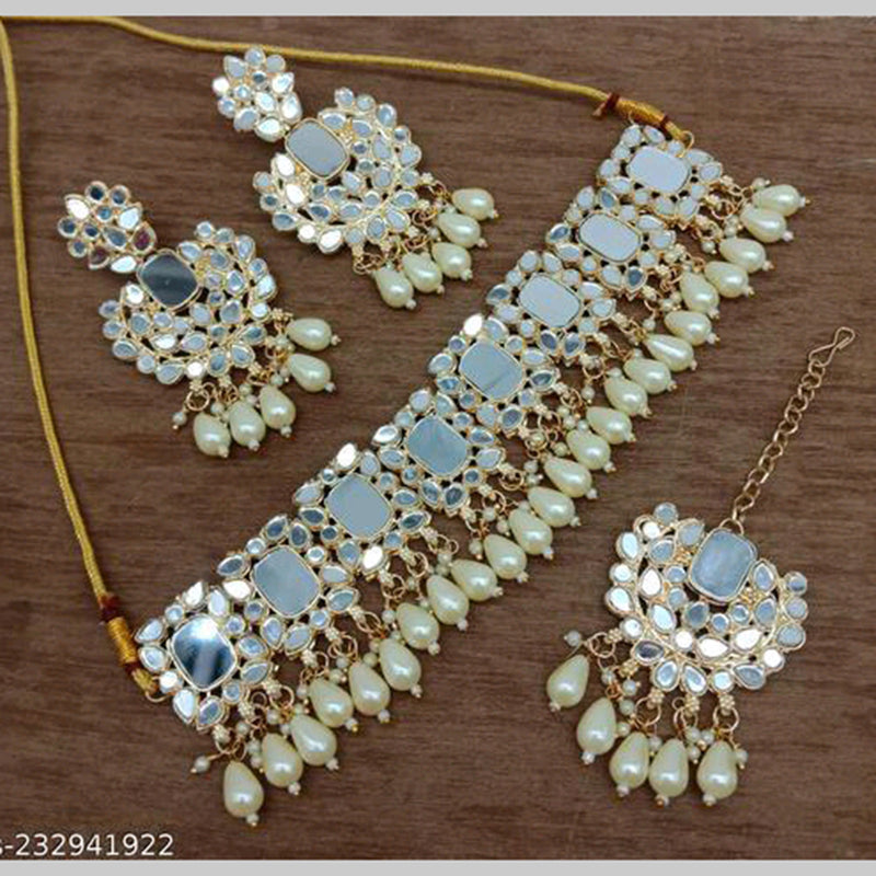 JCM Jewellery Gold Plated Mirror Choker Necklace Set