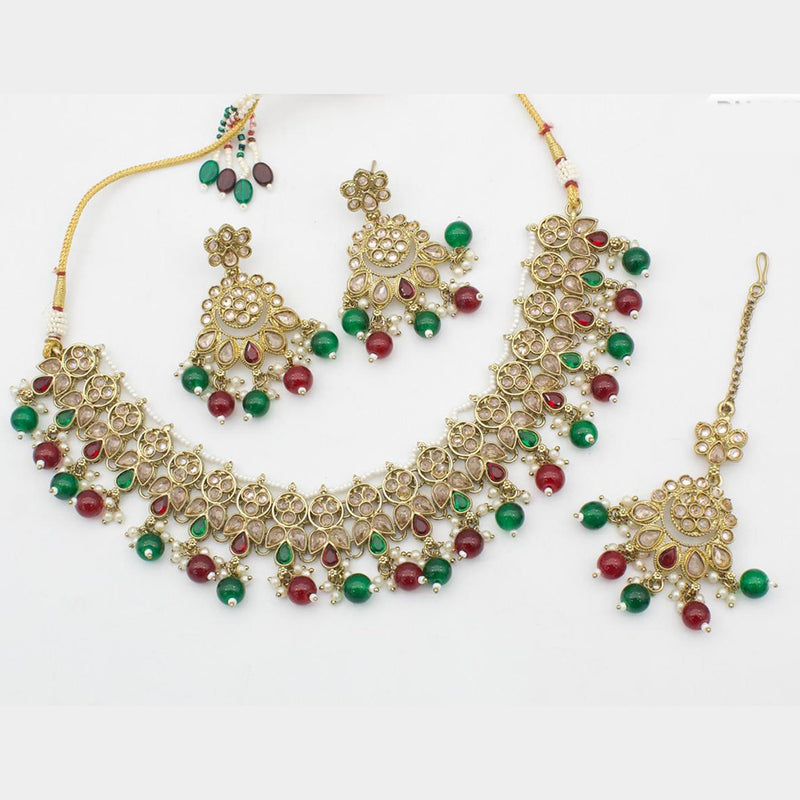 JCM Jewellery Gold Plated Crystal Stone And Beads Necklace Set