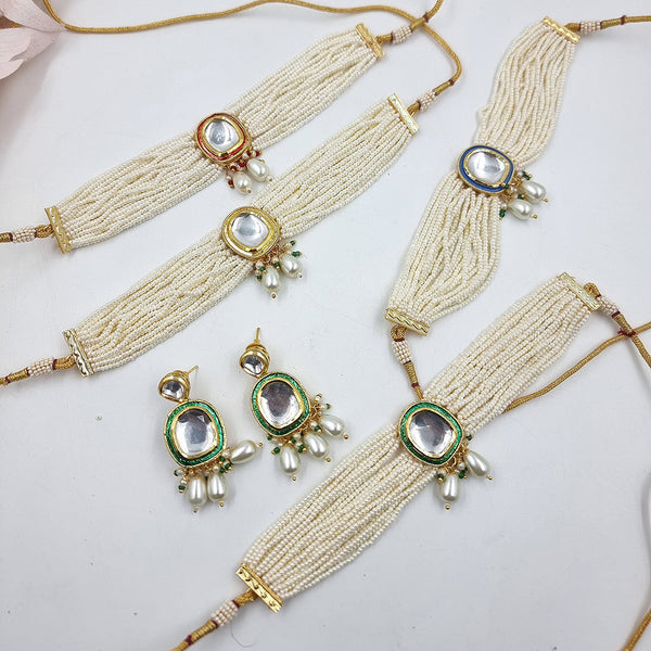 Jcm Jewellery Gold Plated Kundan Stone And Pearls Choker Necklace Set