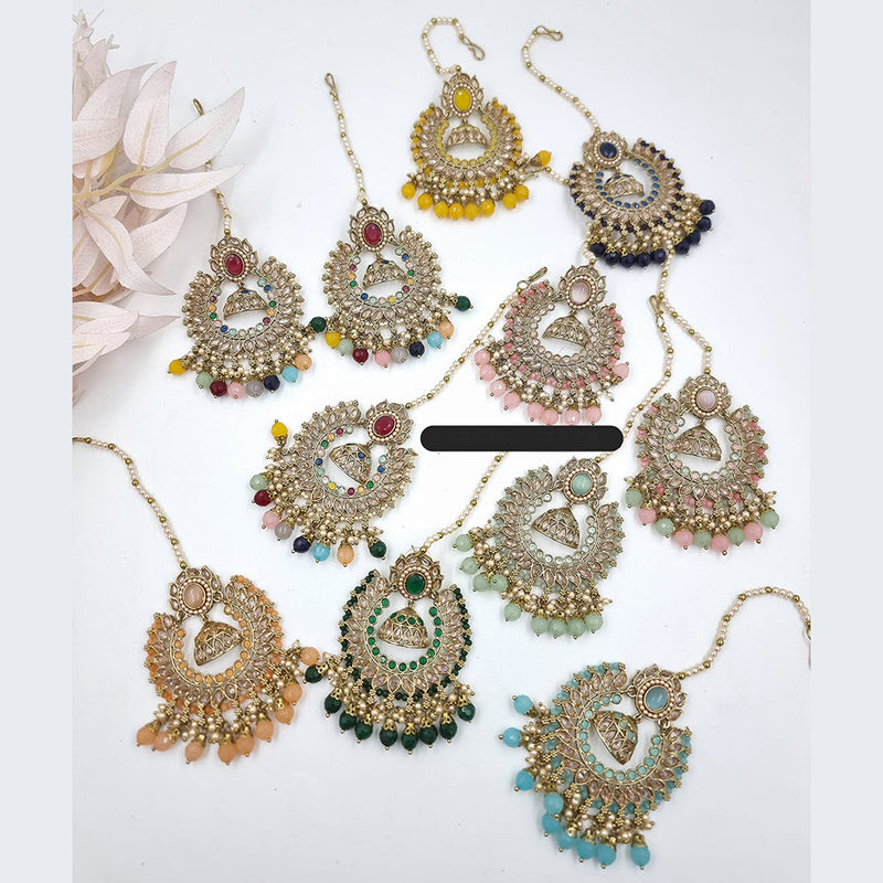 JCM Jewellery Gold plated Crystal Stone Earrings with Maangtikka