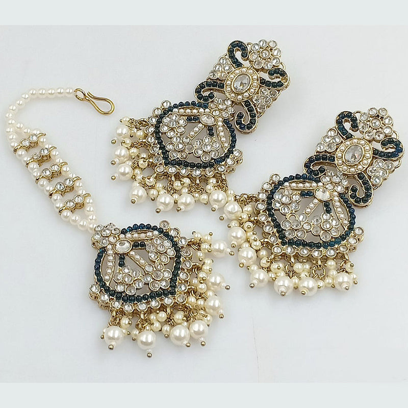 JCM Jewellery Gold plated Austrian Stone And Pearls Earrings with Maangtikka