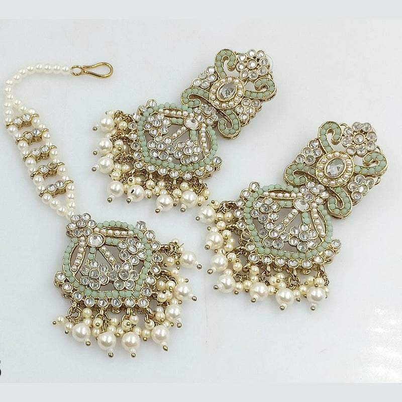 JCM Jewellery Gold plated Austrian Stone And Pearls Earrings with Maangtikka