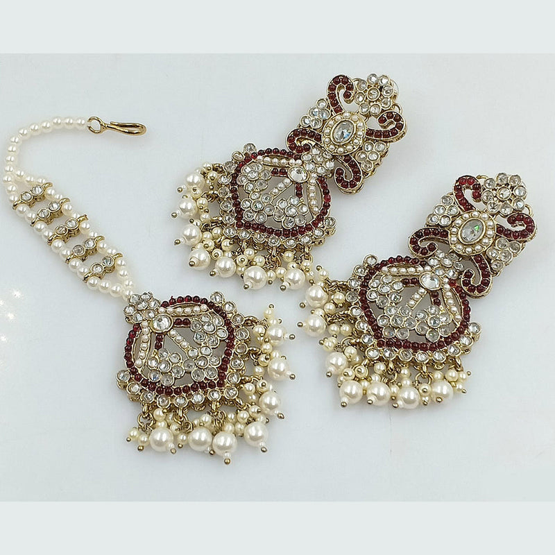 JCM Jewellery Gold plated Austrian Stone And Pearls Earrings with Maangtikka