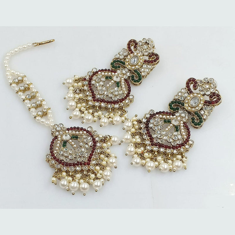 JCM Jewellery Gold plated Austrian Stone And Pearls Earrings with Maangtikka