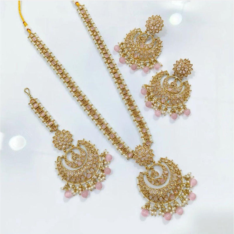 Jcm Jewellery Gold Plated Crystal Stone And Pearls Long Necklace Set