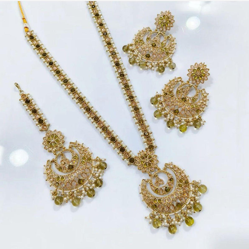 Jcm Jewellery Gold Plated Crystal Stone And Pearls Long Necklace Set