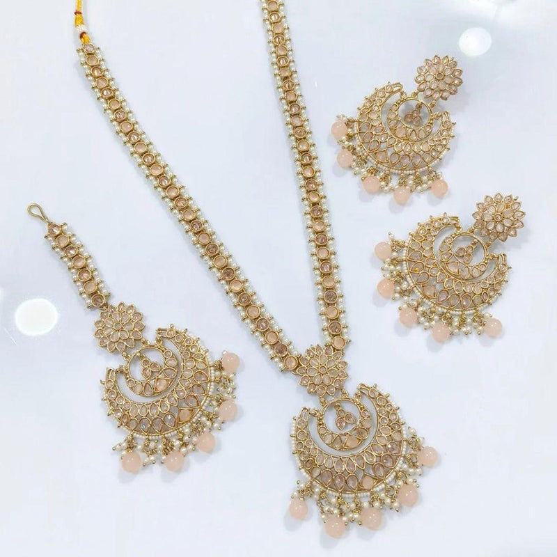 Jcm Jewellery Gold Plated Crystal Stone And Pearls Long Necklace Set