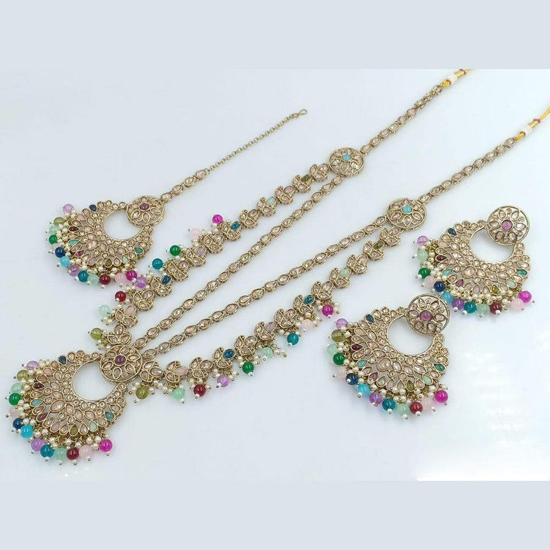 Jcm Jewellery Gold Plated Crystal Stone And Pearls Long Necklace Set