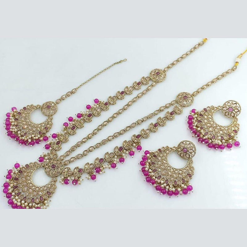 Jcm Jewellery Gold Plated Crystal Stone And Pearls Long Necklace Set