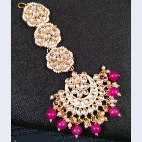 Jcm Jewellery Gold Plated Kundan Stone And Pearls Maangtikka