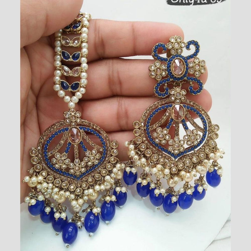 Jcm Jewellery Gold Plated Crystal Stone And Pearls Dangler Earrings With Maangtikka