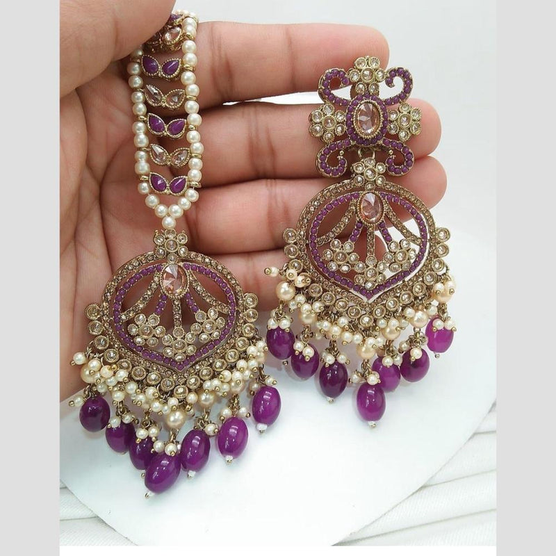 Jcm Jewellery Gold Plated Crystal Stone And Pearls Dangler Earrings With Maangtikka