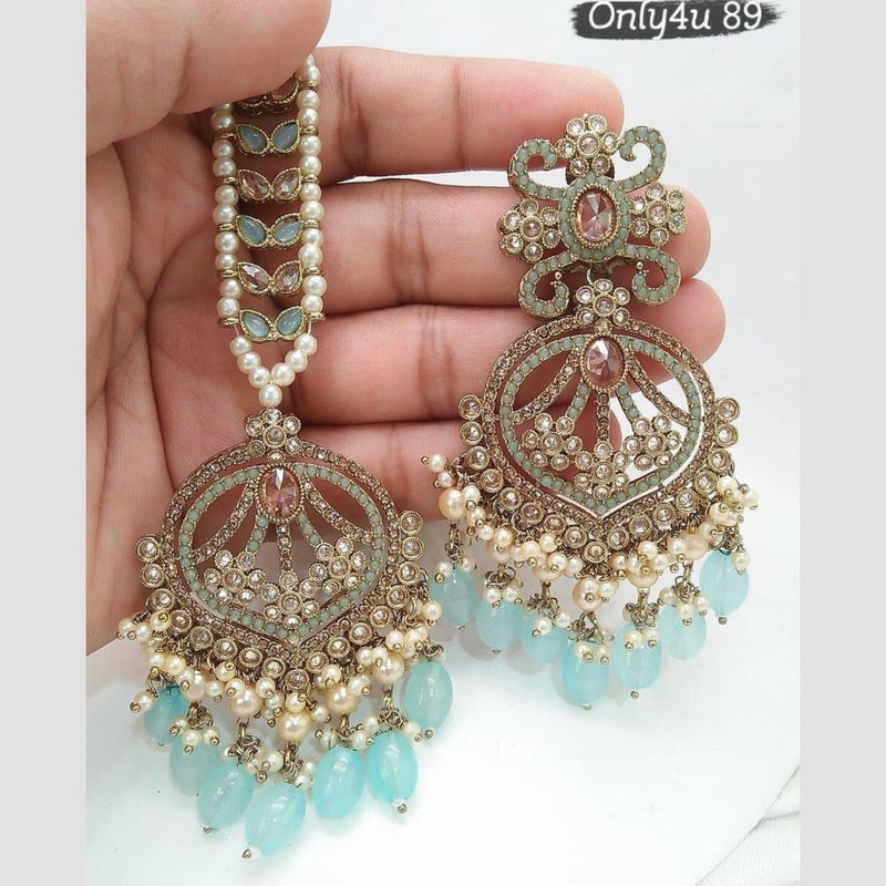 Jcm Jewellery Gold Plated Crystal Stone And Pearls Dangler Earrings With Maangtikka