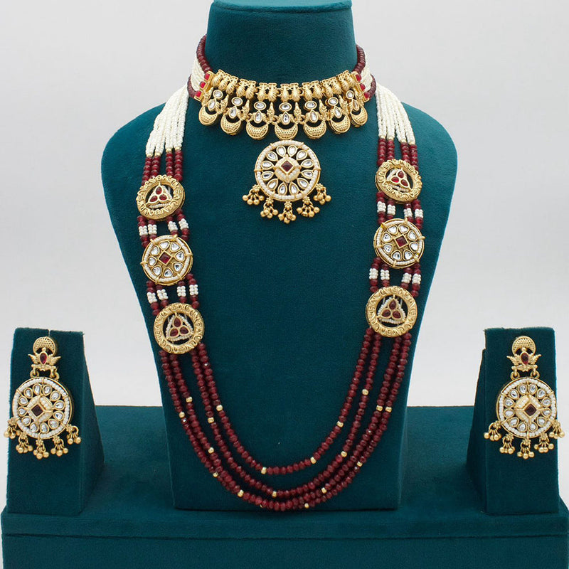 JCM Jewellery Gold Plated Kundan Stone And Pearls Double Necklace Set