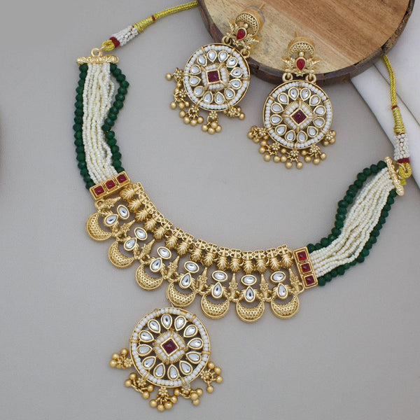 JCM Jewellery Gold Plated Kundan Stone And Pearls Choker Necklace Set