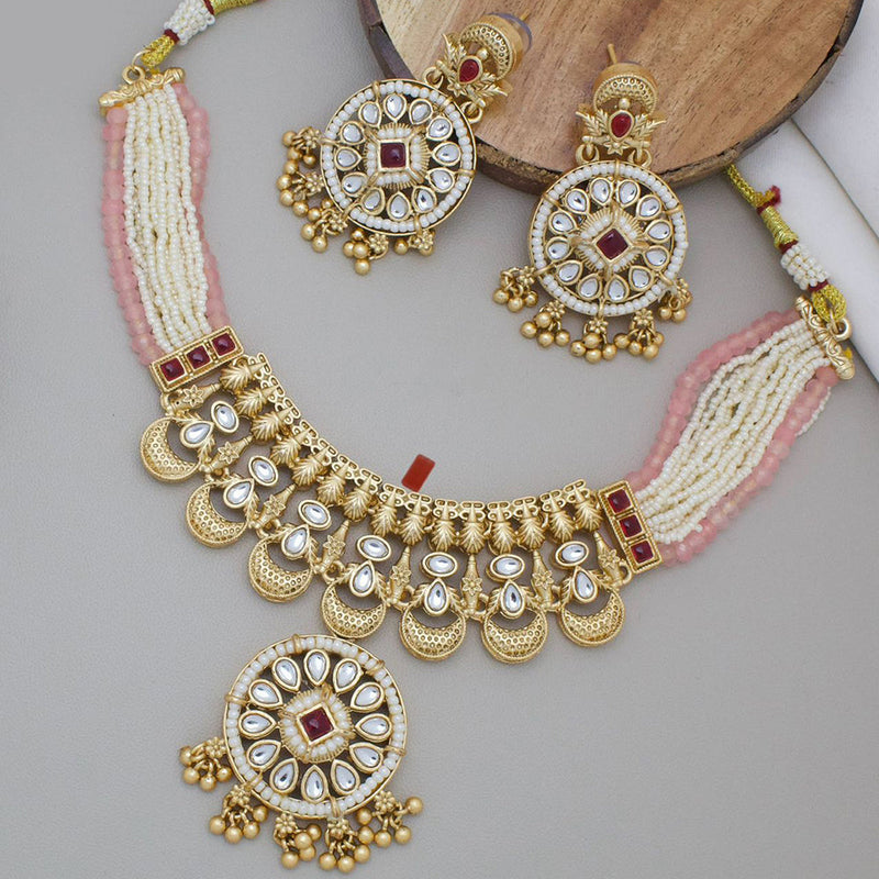 JCM Jewellery Gold Plated Kundan Stone And Pearls Choker Necklace Set