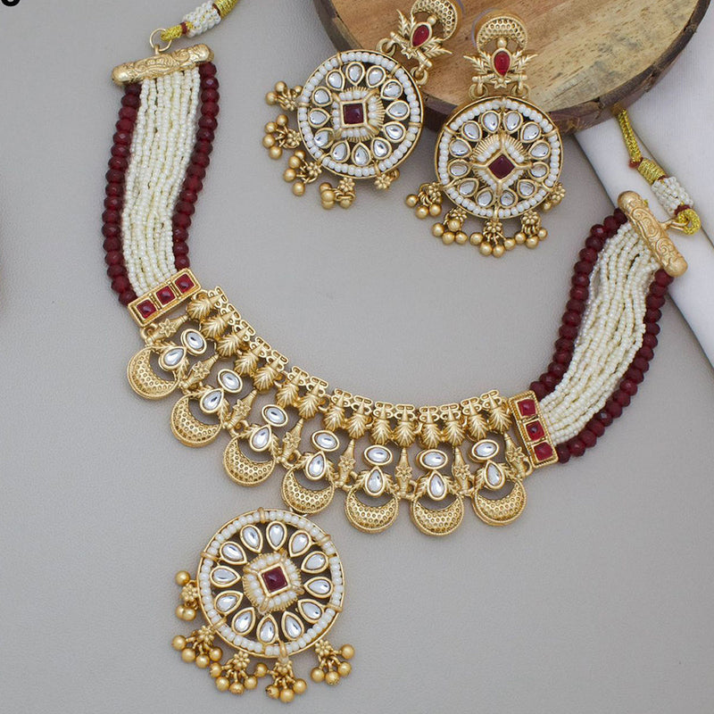 JCM Jewellery Gold Plated Kundan Stone And Pearls Choker Necklace Set