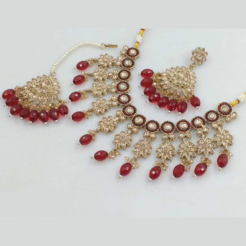 JCM Jewellery Gold Plated Crystal Stone And Pearls Beads Necklace Set