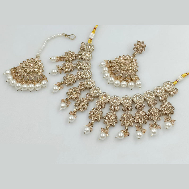 JCM Jewellery Gold Plated Crystal Stone And Pearls Beads Necklace Set