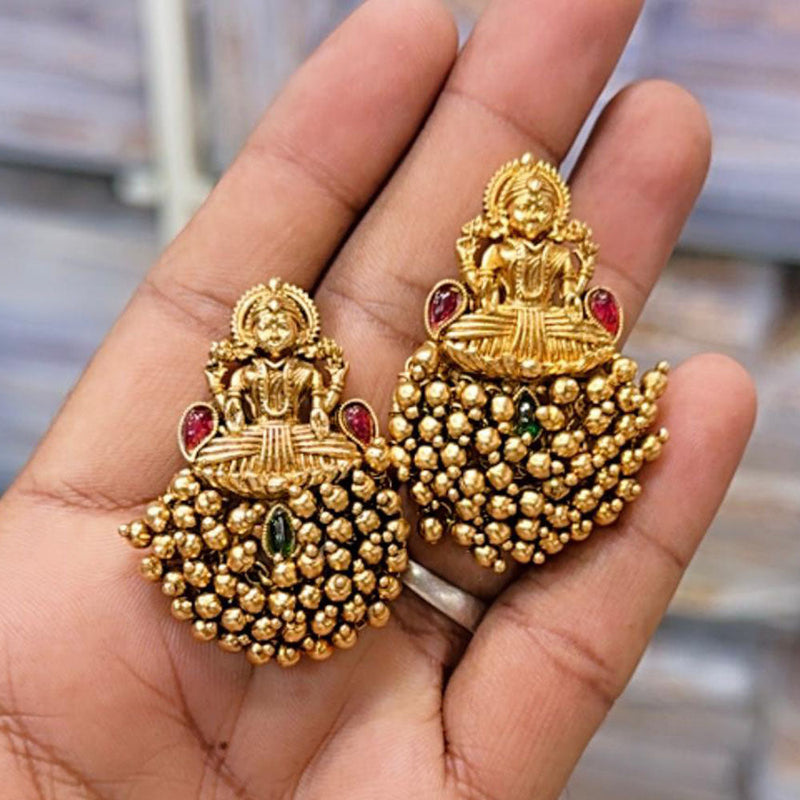 JCM Jewellery Gold Plated Kundan And Pearls Temple Dangler Earrings