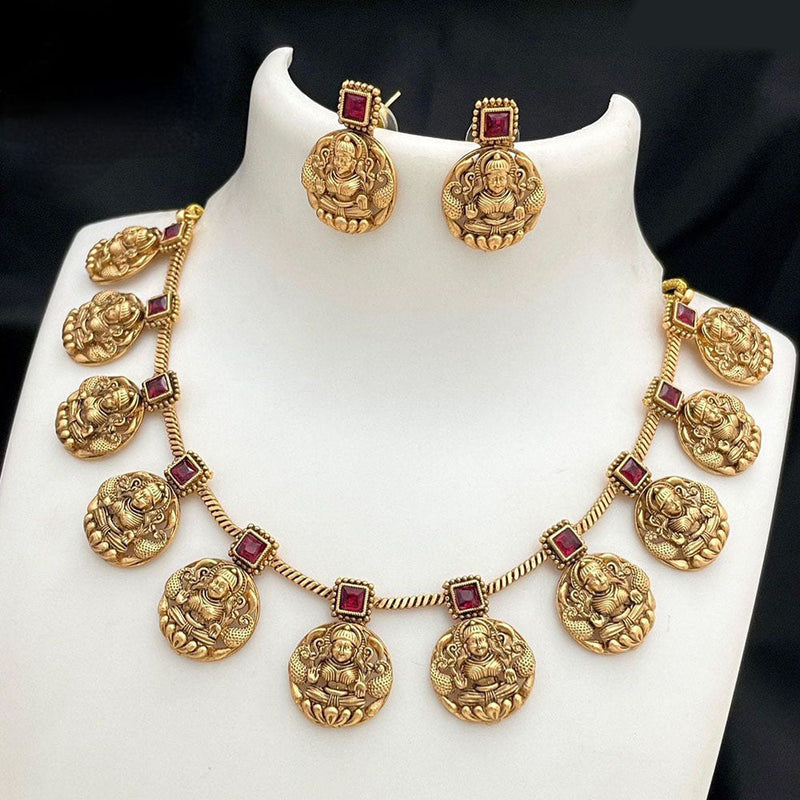 JCM Jewellery Gold Plated Pota Stone Temple Necklace Set