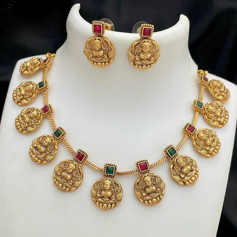 JCM Jewellery Gold Plated Pota Stone Temple Necklace Set