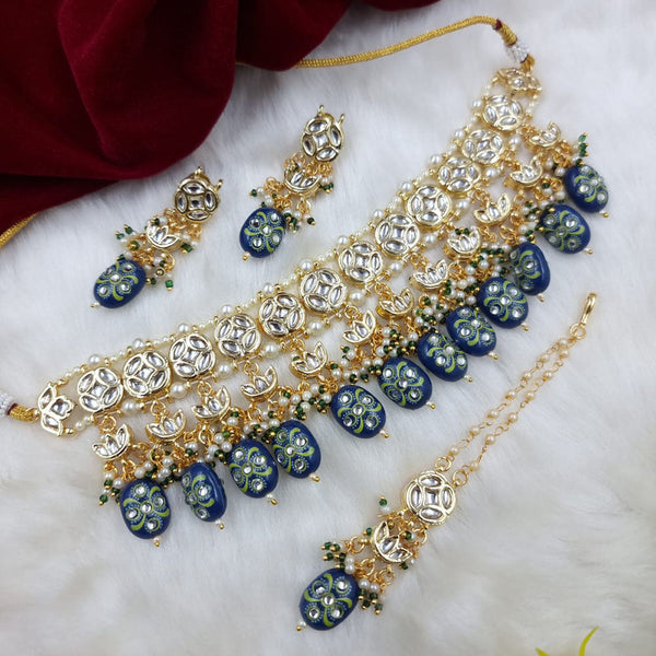 JCM Jewellery Gold Plated Kundan Stone And Pearls Choker Necklace Set