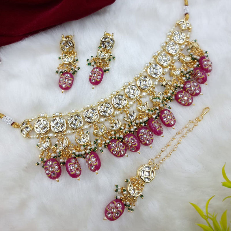 JCM Jewellery Gold Plated Kundan Stone And Pearls Choker Necklace Set