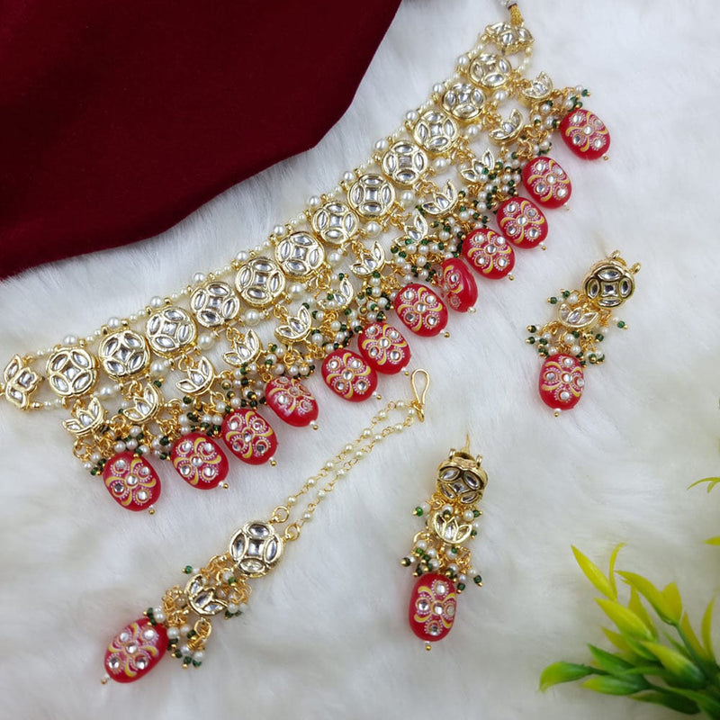 JCM Jewellery Gold Plated Kundan Stone And Pearls Choker Necklace Set