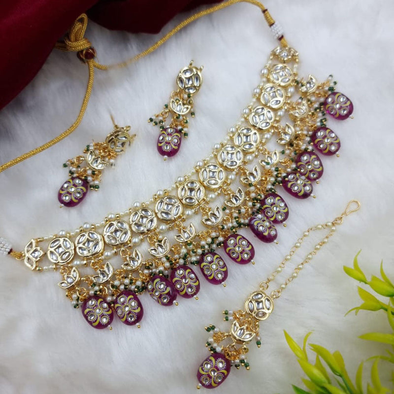 JCM Jewellery Gold Plated Kundan Stone And Pearls Choker Necklace Set