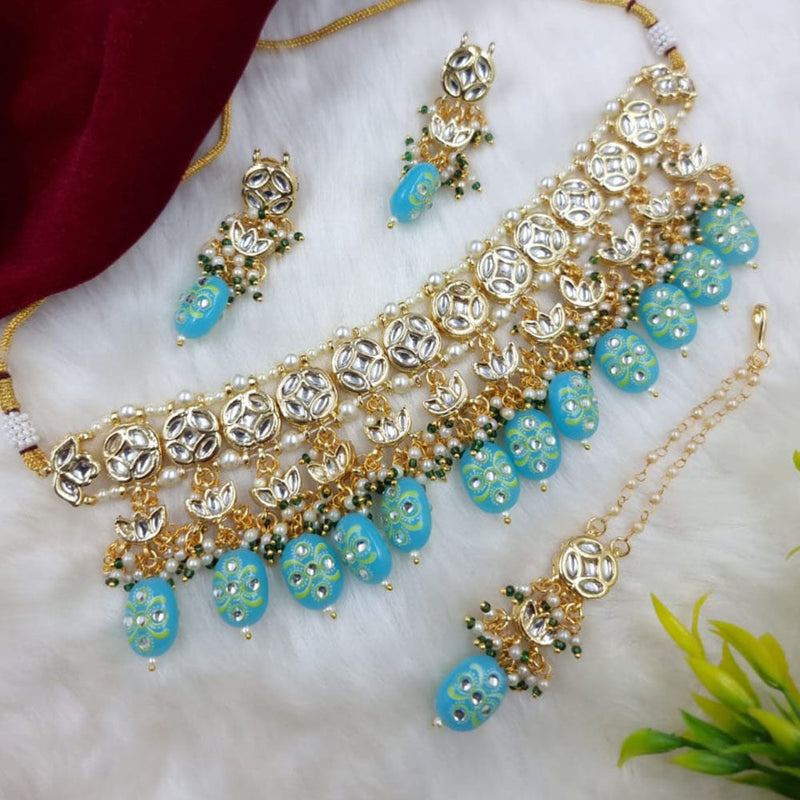 JCM Jewellery Gold Plated Kundan Stone And Pearls Choker Necklace Set