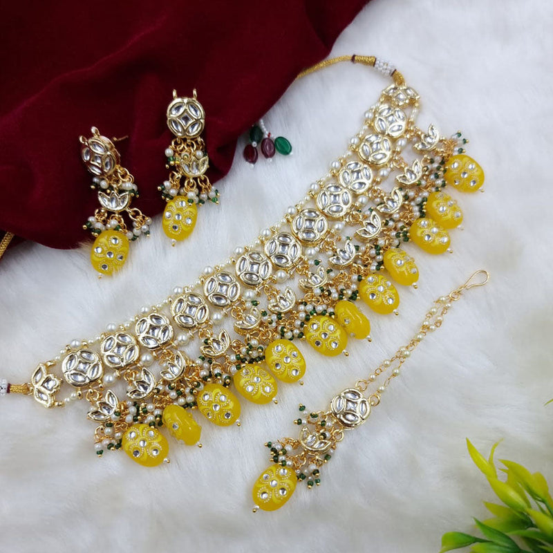 JCM Jewellery Gold Plated Kundan Stone And Pearls Choker Necklace Set