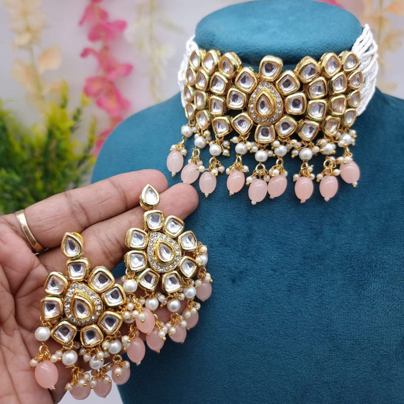 JCM Jewellery Gold Plated Kundan Stone And Pearls Choker Necklace Set