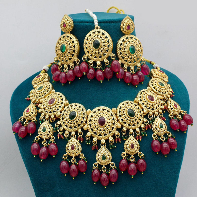 JCM Jewellery Gold Plated Pota Stone Beads And Pearls Necklace Set