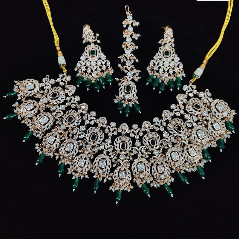 JCM Jewellery Gold Plated Polki Kundan Stone And Beads Necklace Set