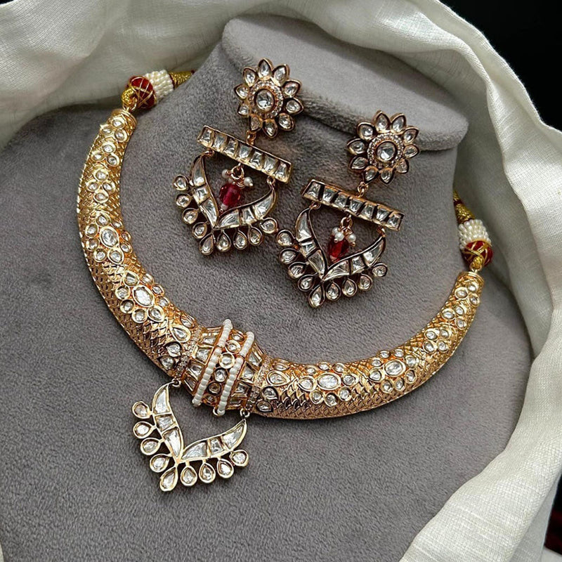 JCM Jewellery Gold Plated Polki Kundan Stone And Pearls Necklace Set