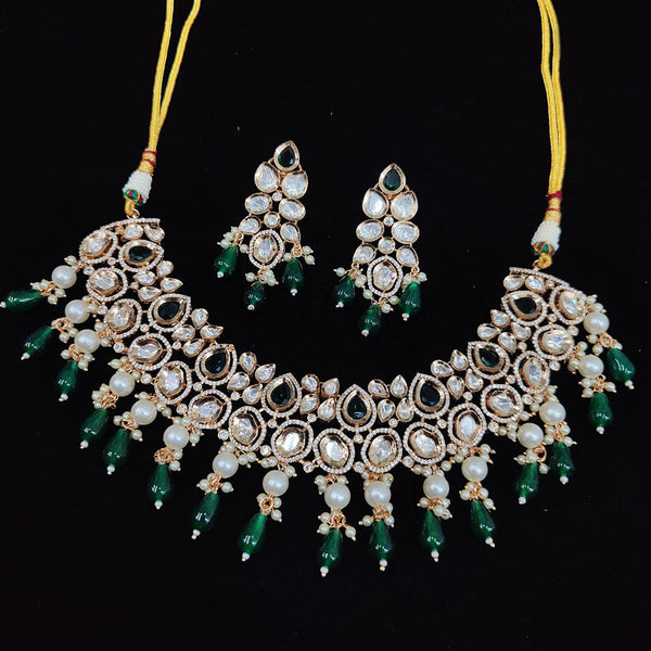 JCM Jewellery Gold Plated Polki Kundan Stone And Beads Necklace Set